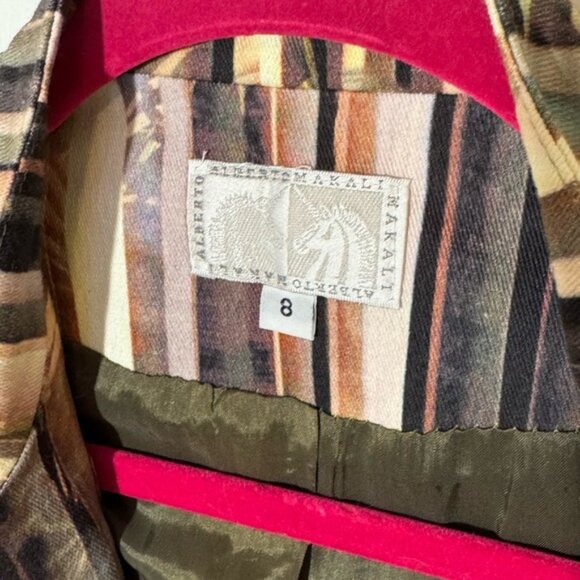 Alberto Makali- Green/Brown Bamboo Pattern-Hook Closure-Cropped Blazer Jacket - Picture 7 of 15